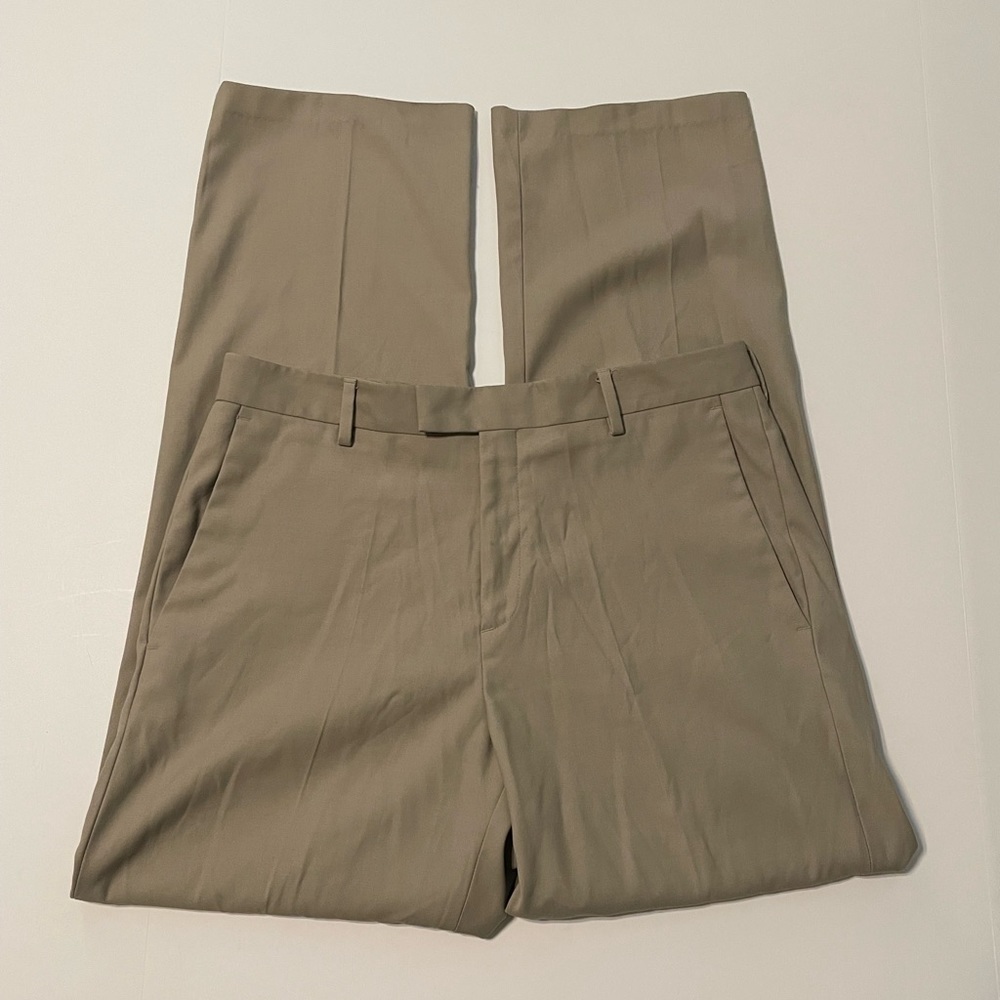 Kenneth Cole Reaction Dress Pants Mens 34x32 Tan Flat Front Straight Leg